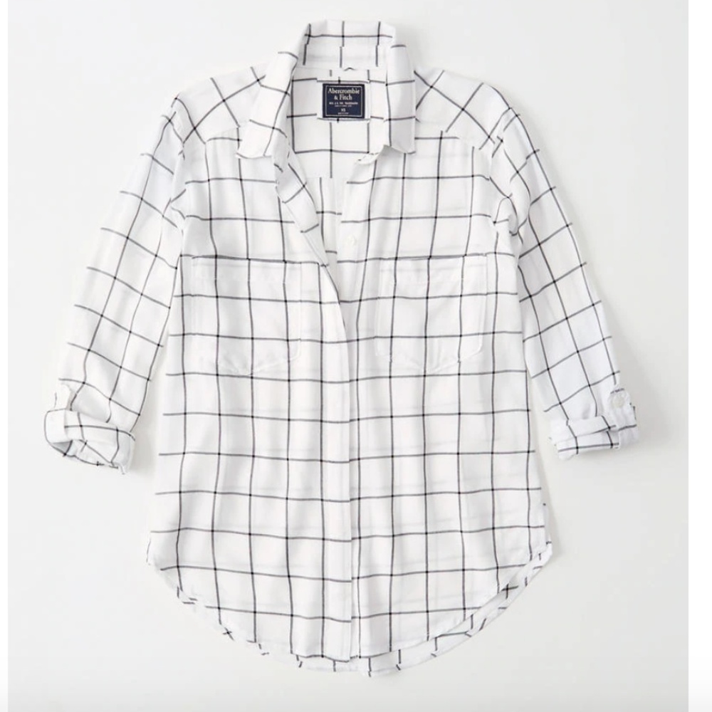 NWOT A&F White Check Slim Boyfriend Shirt